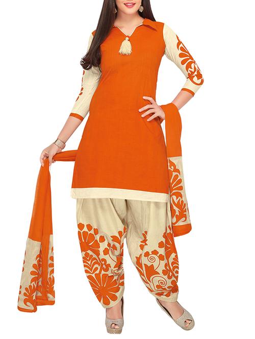 orange cotton unstitched salwar suit - 15264897 - Very Small Image - 1