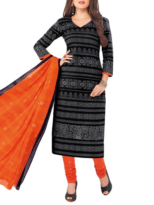 black cotton unstitched suit - 15264936 - Very Small Image - 1