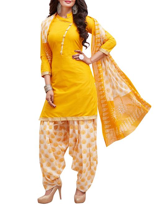 yellow cotton unstitched suit - 15264977 - Very Small Image - 1