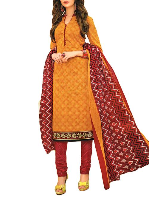 orange cotton unstitched suit - 15264978 - Very Small Image - 1