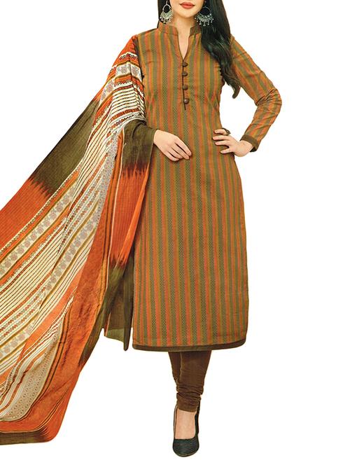 orange cotton unstitched suit - 15264985 - Very Small Image - 1