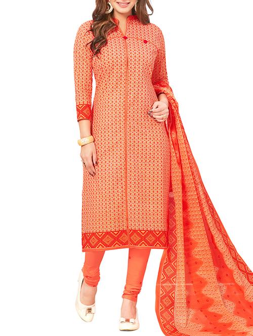 orange cotton unstitched suit - 15265005 - Very Small Image - 1