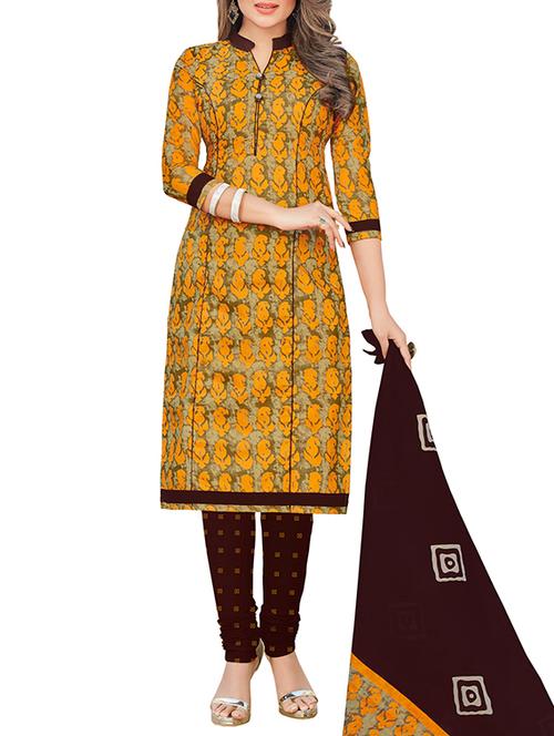 orange cotton unstitched suit - 15265018 - Very Small Image - 1