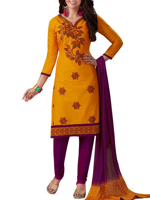 orange cotton unstitched suit - 15265026 - Very Small Image - 1