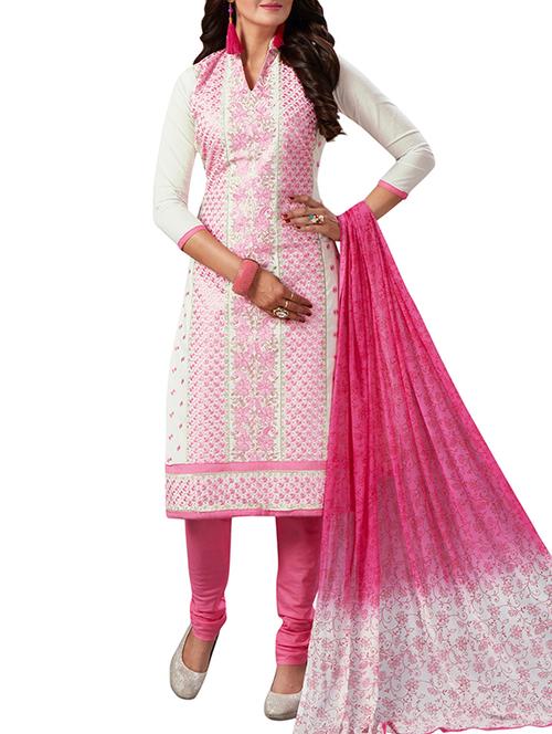 white cotton unstitched suit - 15265028 - Very Small Image - 1