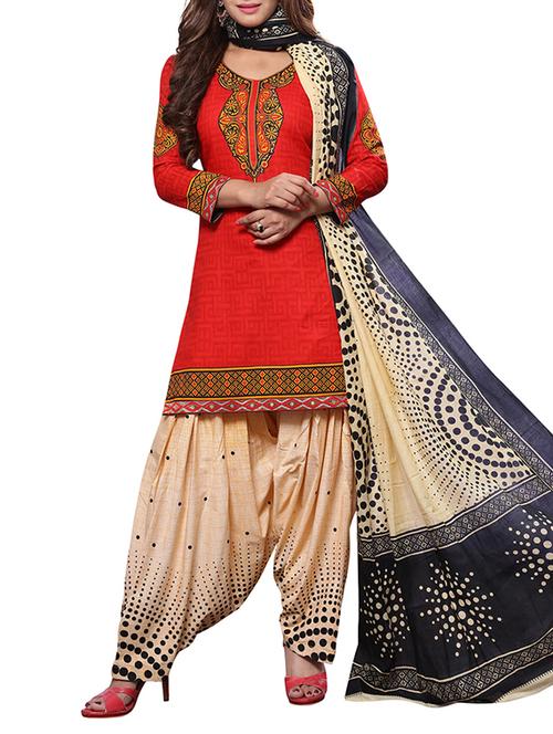 orange cotton unstitched suit - 15265029 - Very Small Image - 1