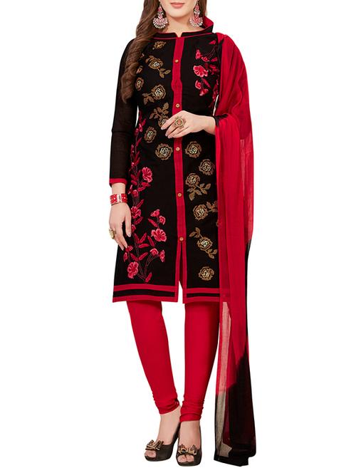 black embroidered unstitched churidaar suit - 15265064 - Very Small Image - 1