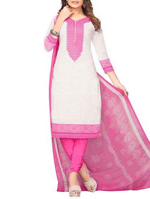 white synthetic unstitched churidaar suit - 15265075 - Very Small Image - 1