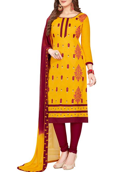yellow cotton unstitched churidaar suit - 15265078 - Very Small Image - 1