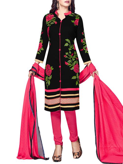 black synthetic unstitched churidaar suit - 15265116 - Very Small Image - 1