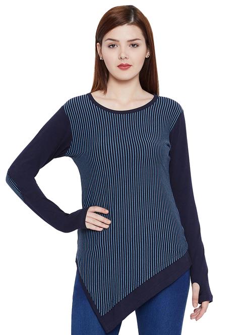 thumb hole striped asymmetric tunic - 15265194 - Very Small Image - 1