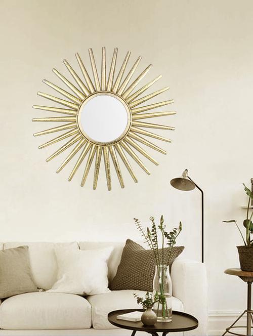 hosley 21.25in sun shape golden foil polish wall mirror - 15265714 - Very Small Image - 1