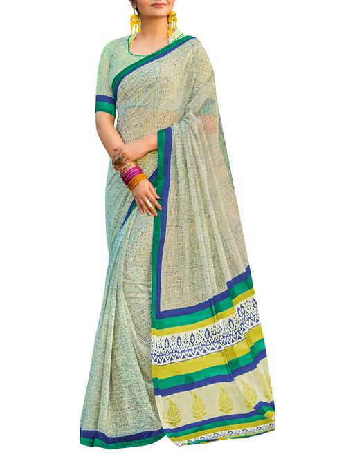 beige georgette printed saree with blouse - 15265888 - Very Small Image - 1