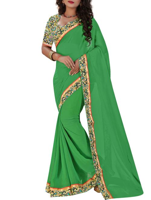 green chiffon bordered saree with blouse - 15266115 - Very Small Image - 1