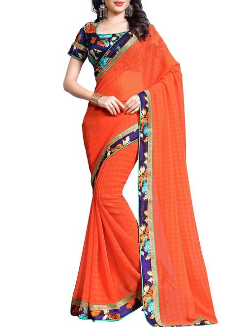orange chiffon bordered saree with blouse - 15266118 - Very Small Image - 1