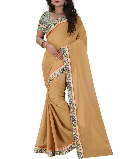 beige chiffon bordered saree with blouse - 15266119 - Very Small Image - 1
