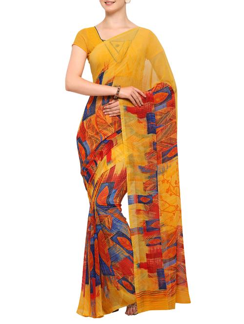 conversational printed mustard saree - 15266147 - Very Small Image - 1