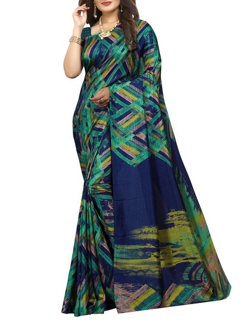blue printed saree with blouse - 15266346 - Very Small Image - 1