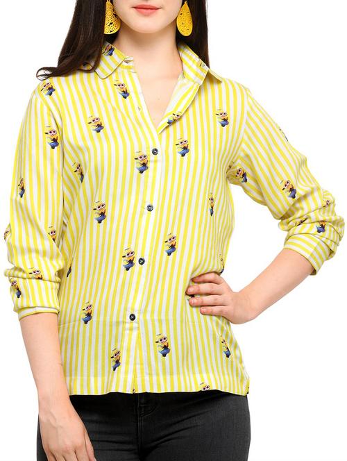 yellow rayon printed shirt - 15266352 - Very Small Image - 1