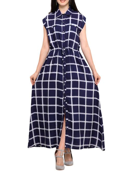 navy blue checkered rayon shirt dress - 15266358 - Very Small Image - 1