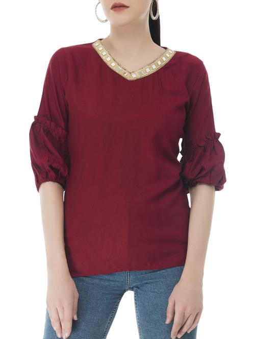 mirror work puff sleeved top - 15266560 - Very Small Image - 1