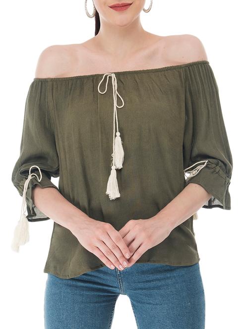 drawstring neckline off-shoulder top - 15266570 - Very Small Image - 1
