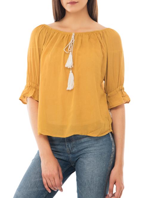 drawstring neckline off-shoulder top - 15266572 - Very Small Image - 1