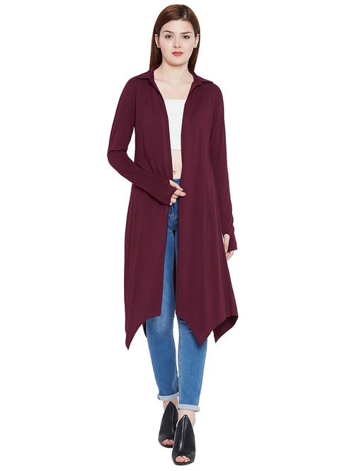 maroon solid asymmetrical long shrug - 15267852 - Very Small Image - 1