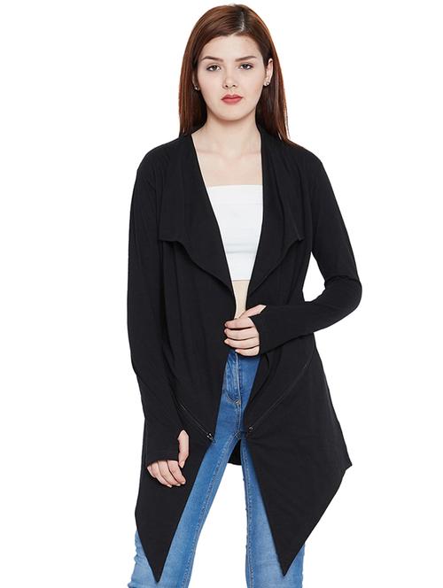 black solid cotton asymmetrical shrug - 15267860 - Very Small Image - 1