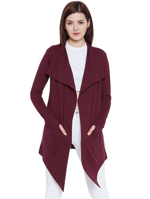 maroon solid cotton asymmetrical shrug - 15267863 - Very Small Image - 1