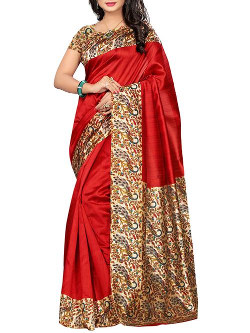 kalamkari printed mysore silk saree with blouse - 15268938 - Very Small Image - 1
