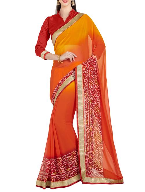 orange georgette bandhani saree with blouse - 15269189 - Very Small Image - 1
