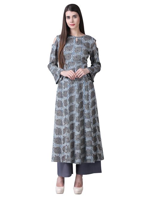 brown rayon flared kurta - 15269254 - Very Small Image - 1