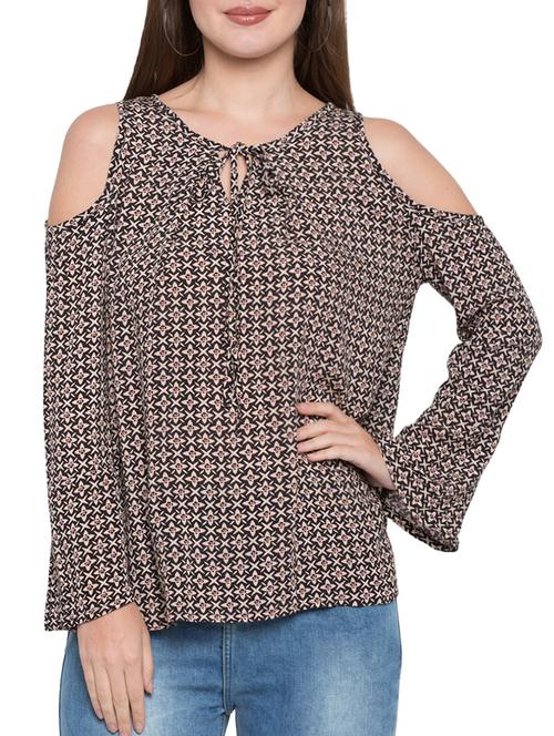 tie up neck cold shoulder sleeve top - 15269332 - Very Small Image - 1