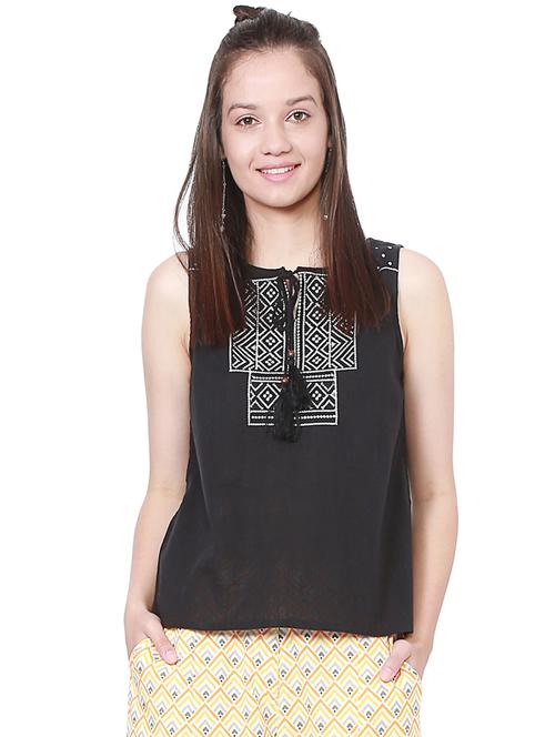 tie-up neck embroidered top - 15269440 - Very Small Image - 1