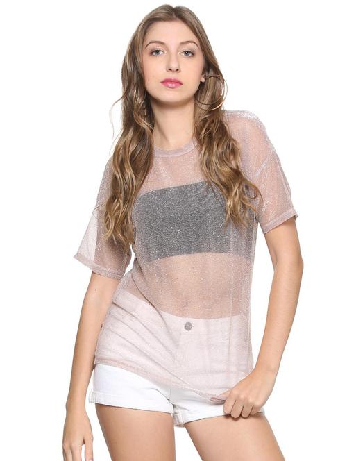 drop shoulder shimmer sheer top - 15269462 - Very Small Image - 1
