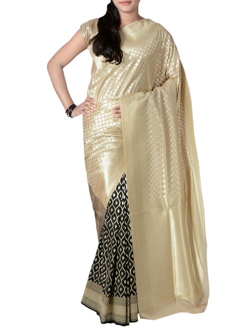 zari half and half banarasi silk saree with blouse - 15270623 - Very Small Image - 1