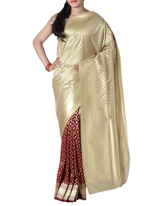 zari half and half banarasi silk saree with blouse - 15270628 - Very Small Image - 1