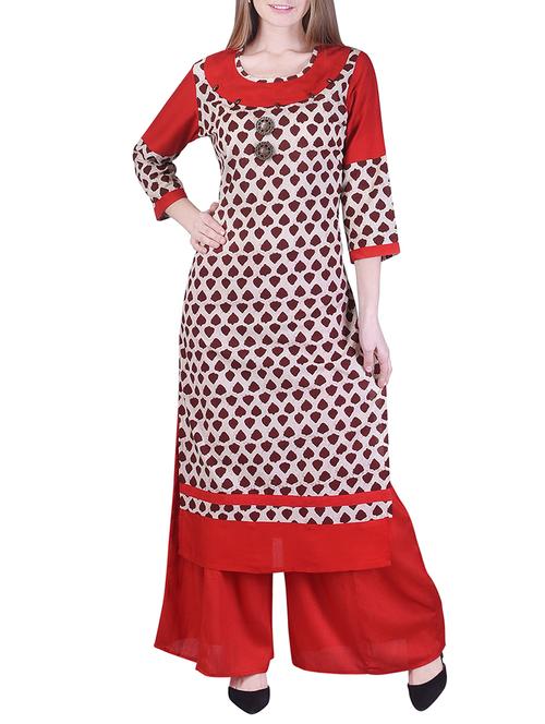 red cotton kurta palazzo set - 15272255 - Very Small Image - 1
