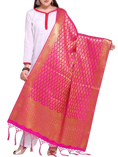 pink silk blend dupatta - 15272274 - Very Small Image - 1