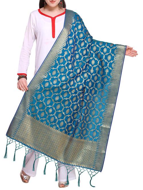 turquoise silk blend dupatta - 15272279 - Very Small Image - 1