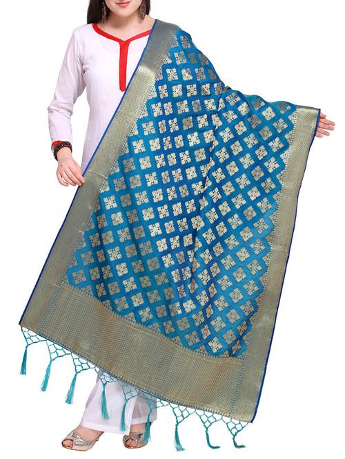turquoise silk blend dupatta - 15272284 - Very Small Image - 1