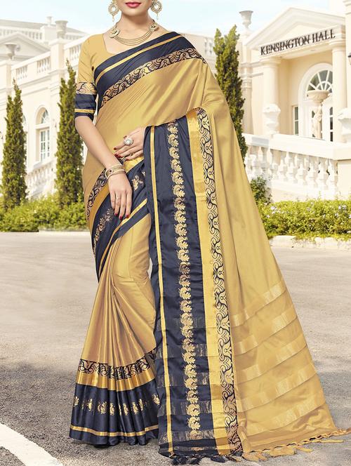 contrast bordered saree with blouse - 15272296 - Very Small Image - 1