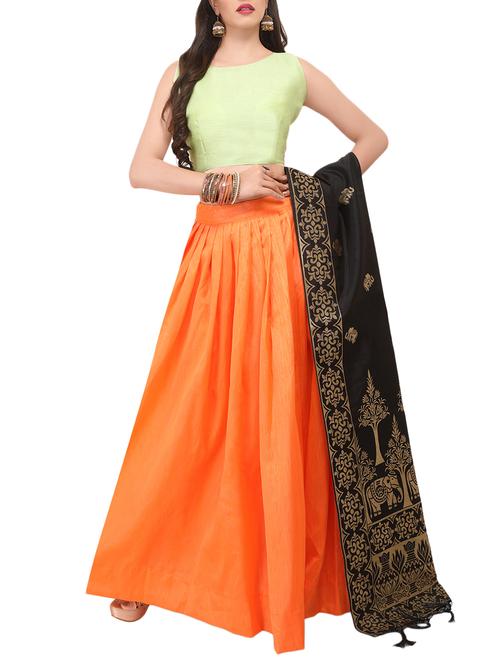 orange & green flared lehenga - 15272363 - Very Small Image - 1