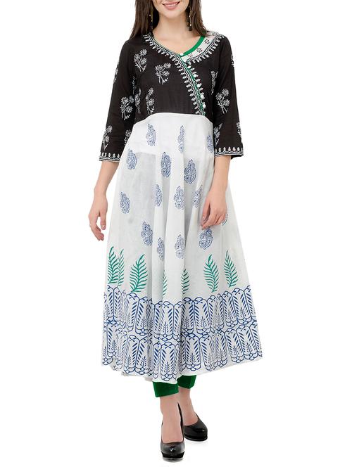 white cotton flared kurta - 15273669 - Very Small Image - 1
