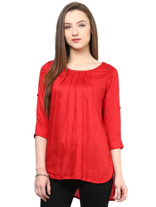 red solid rayon high low tunic - 15273716 - Very Small Image - 1
