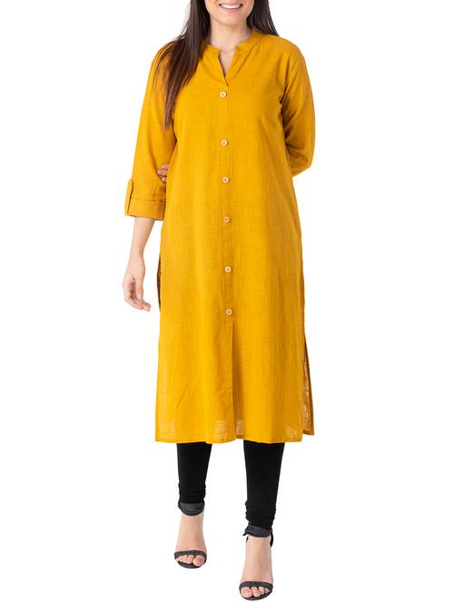yellow solid kurta - 15274147 - Very Small Image - 1