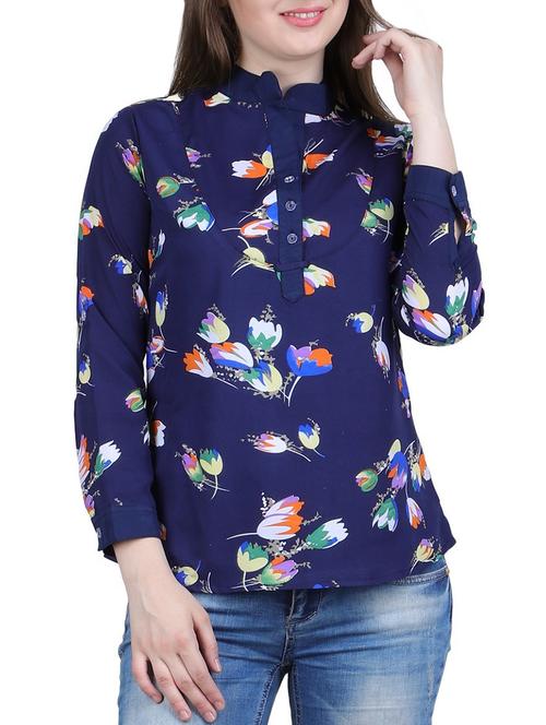 blue crepe printed top - 15274210 - Very Small Image - 1