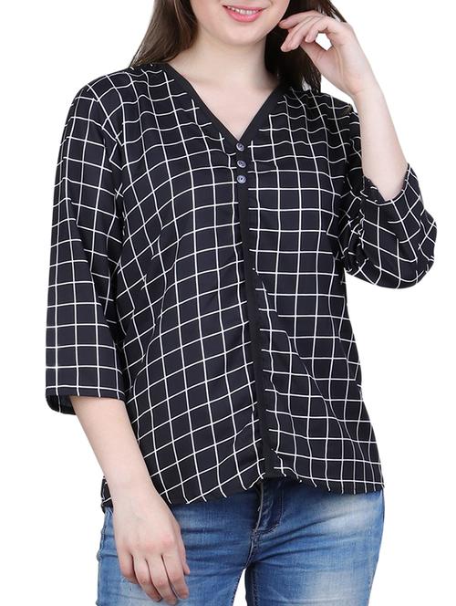 v neck checked top - 15274225 - Very Small Image - 1