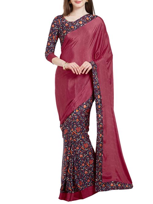 magenta crepe half and half saree with blouse - 15277105 - Very Small Image - 1